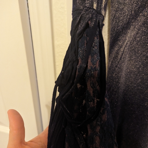 T Party Fashion Distressed dark blue fringe Top Size Small - Picture 5 of 7